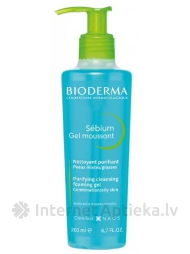 Bioderma Sébium attīrošs putojošs gels taukainai vai kombinētai ādai, 200 ml | internetaptieka.lv