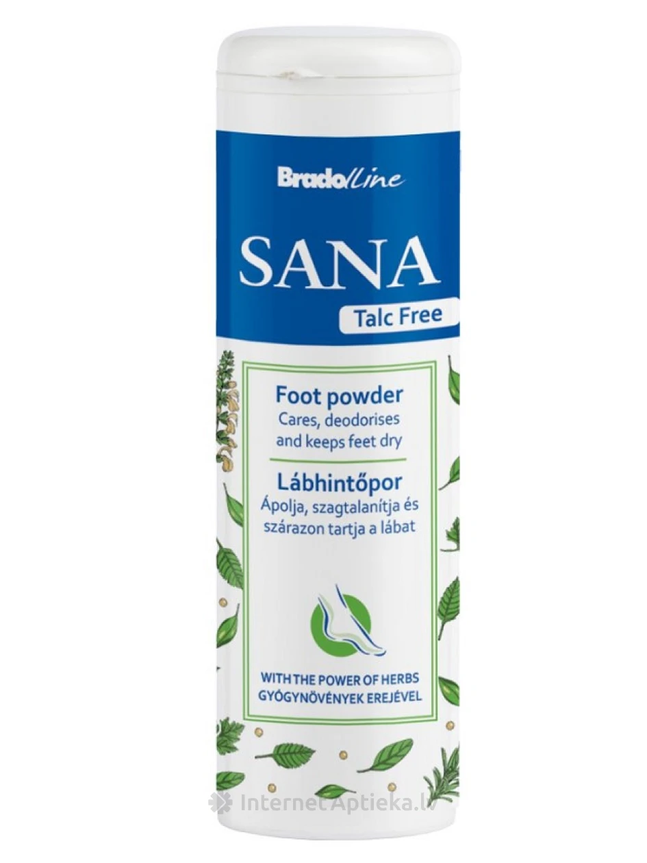 BRADOLINE Sana Kāju pūderis bez talka Augu spēks, 100 g | internetaptieka.lv