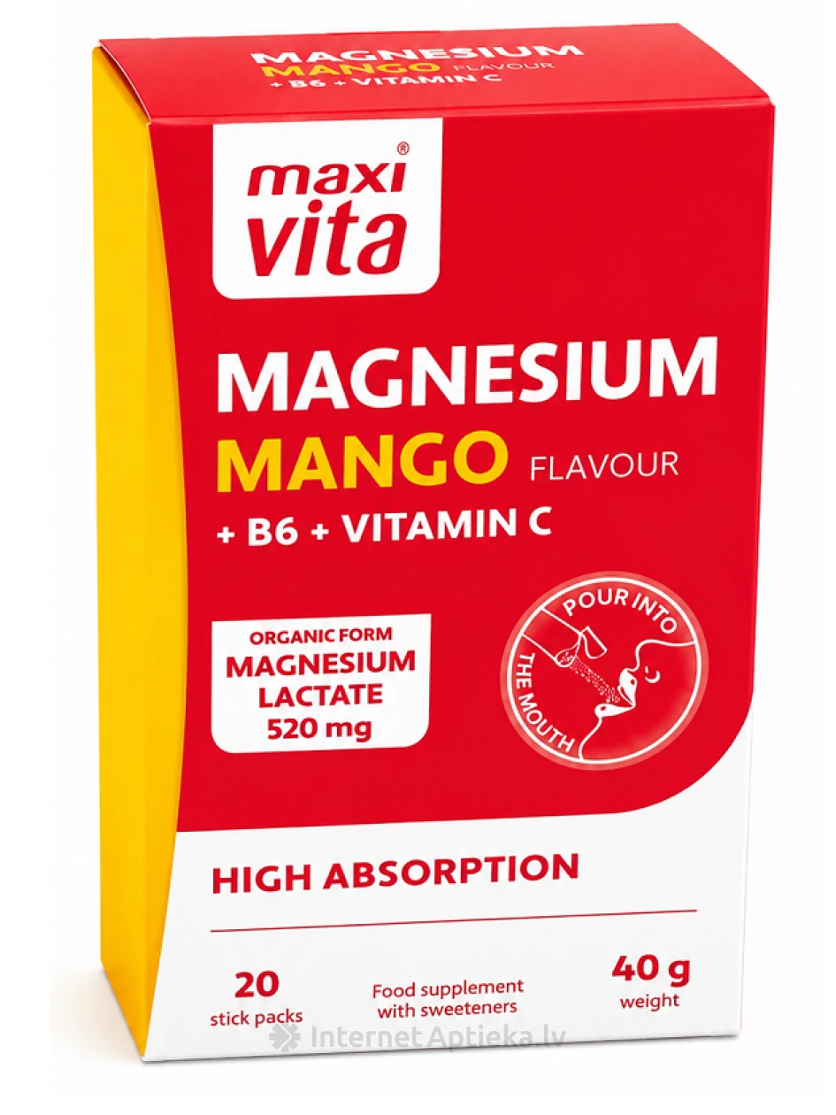 Magnesium mango + B6 + витамин C, 20 пакетиков | internetaptieka.lv
