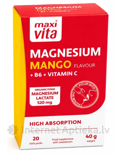 Magnesium mango + B6 + витамин C, 20 пакетиков | internetaptieka.lv