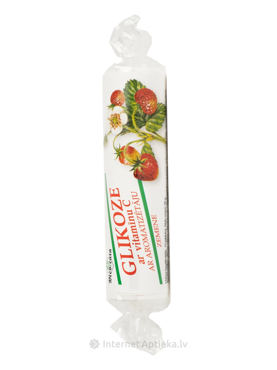 Glikoze ar C vitamīnu un zemeņu garšu, 10 tabletes | internetaptieka.lv