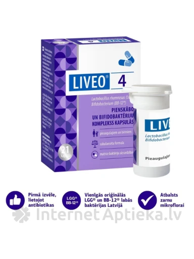 LIVEO 4 piimhappe ja bifidobakterite kompleks, 21 kapslit | internetaptieka.lv
