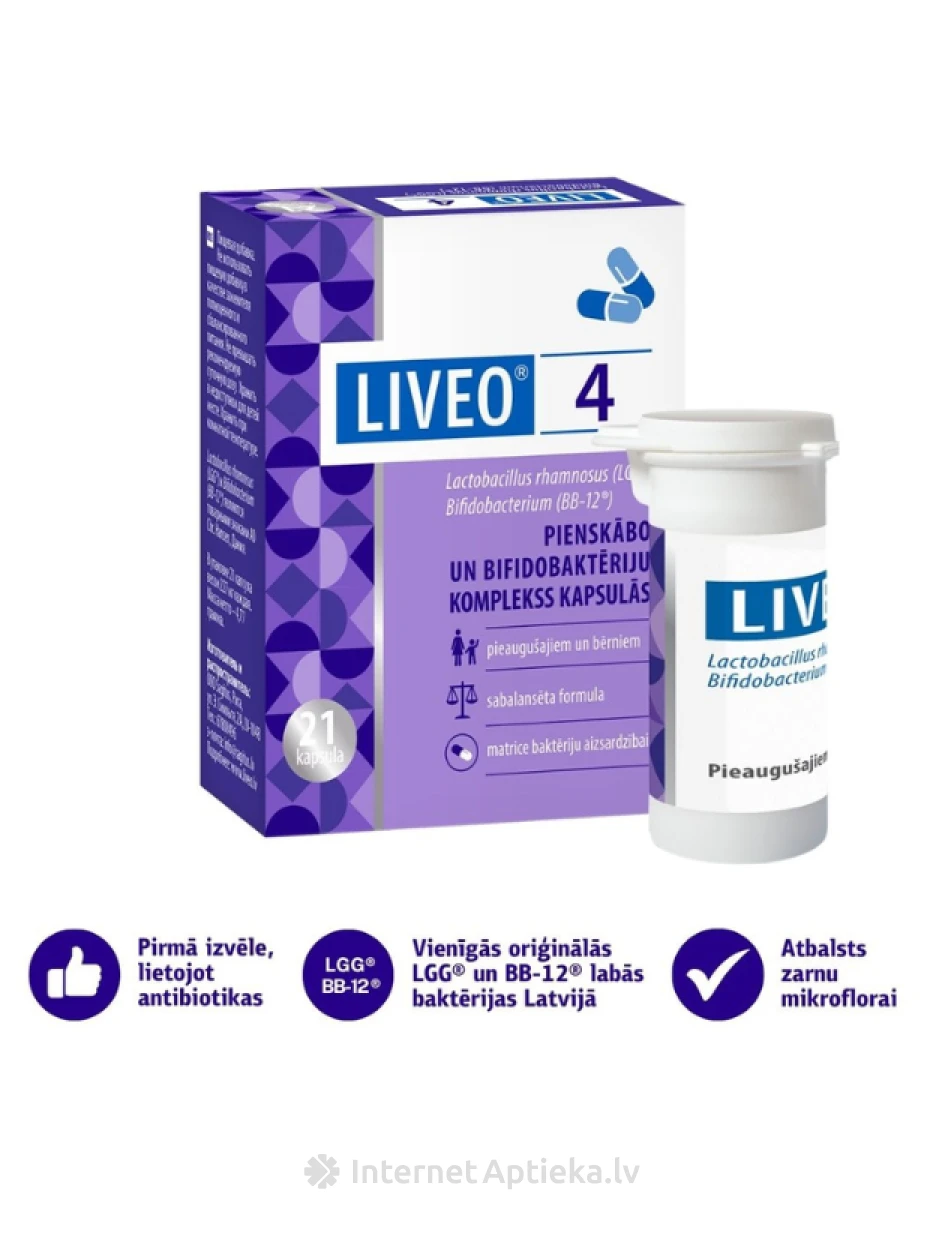 LIVEO 4 piimhappe ja bifidobakterite kompleks, 21 kapslit | internetaptieka.lv