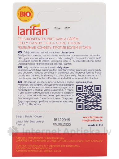 konfektes Larifan Laryngo, ingvers un citrons, 23 g | internetaptieka.lv