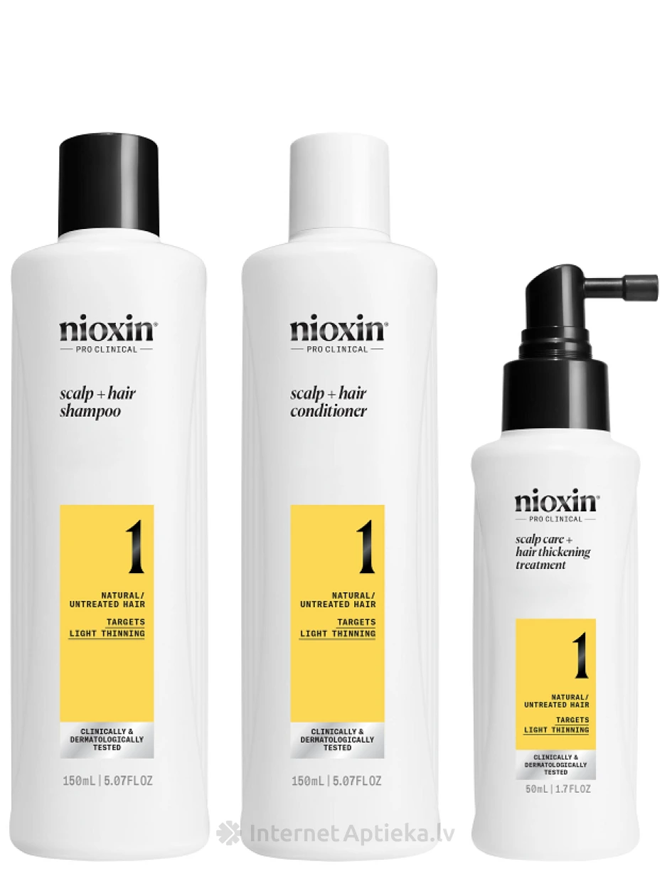 NIOXIN SYS1 komplekt loomulikele juustele, millel on kerge hõrenemine, 150 ml+150 ml+50 ml | internetaptieka.lv