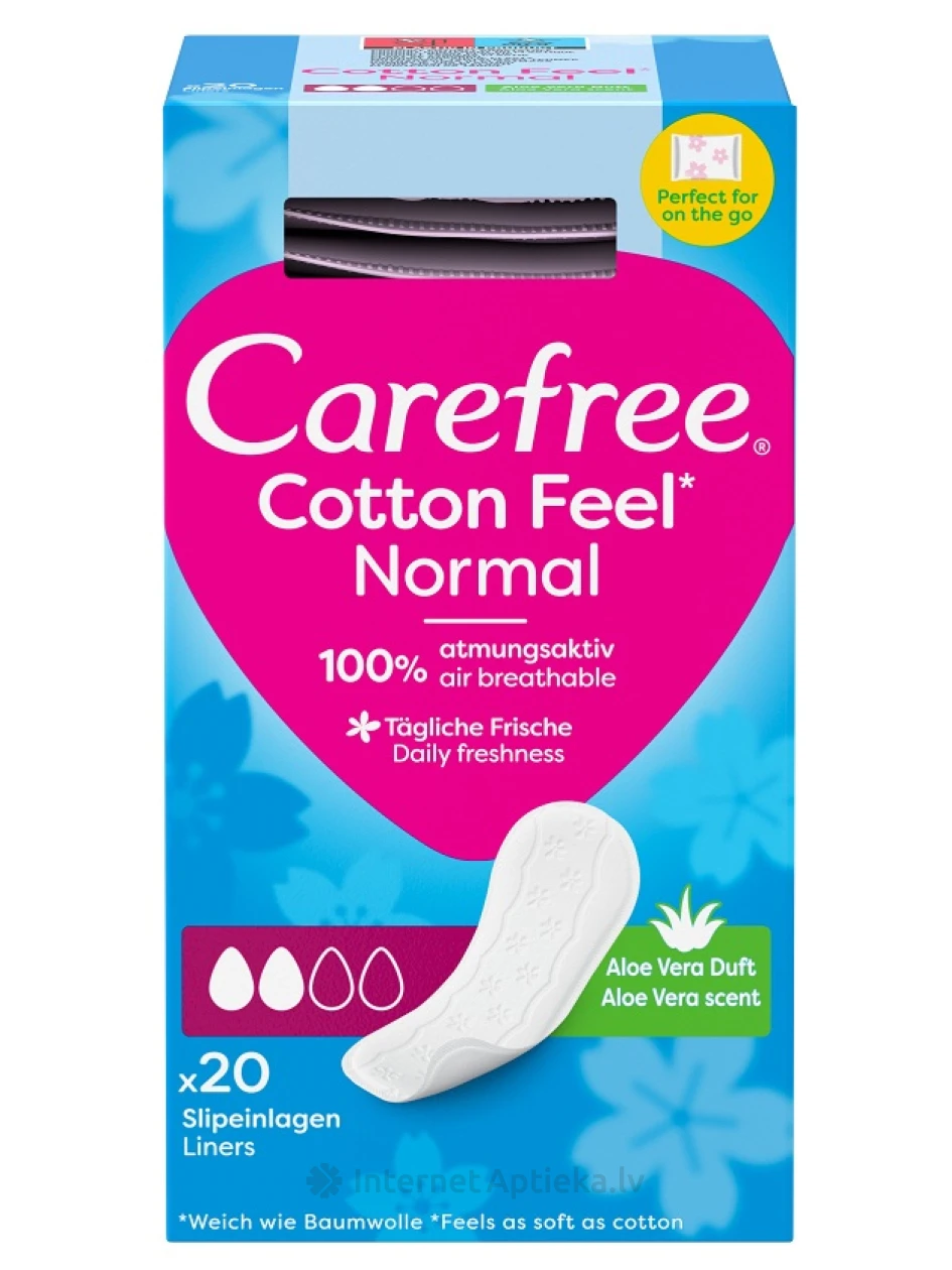 Carefree Ikdienas ieliktnīši Cotton Feel Normal Aloe, 20 gb. | internetaptieka.lv