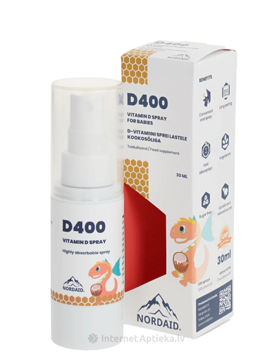 NORDAID Vitamīna D sprejs bērniem D400, 30 ml | internetaptieka.lv