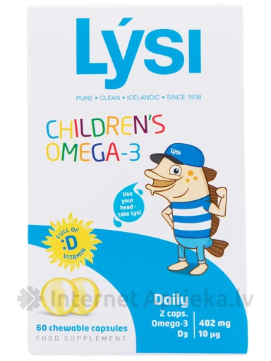 Lysi children Omega-3 zivju eļļa ģimenei, augļu garša, 60 košļājamās kapsulas | internetaptieka.lv