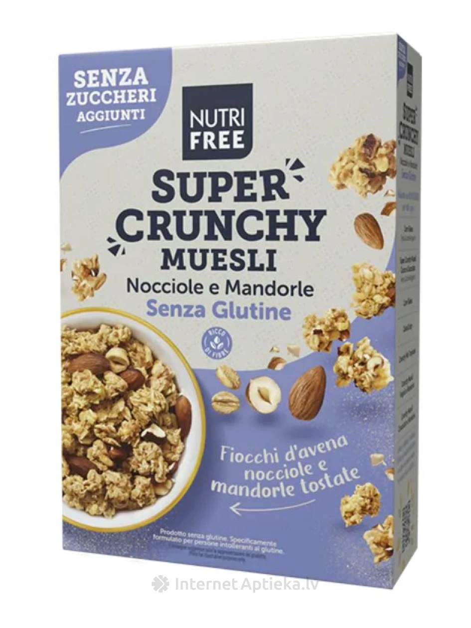 Nutrifree Super Crunchy Muesli Nocciole - безглютеновые мюсли с миндалем и фундуком, 300 г | internetaptieka.lv