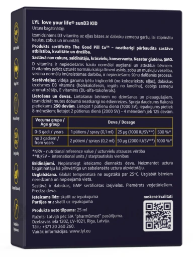 LYL sunD3 KID 1000 SV (250 доз), спрей, 25 мл | internetaptieka.lv