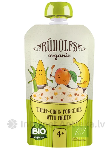 Каша Rudolfs BIO Трехзерновая с фруктами DP, 110 г | internetaptieka.lv