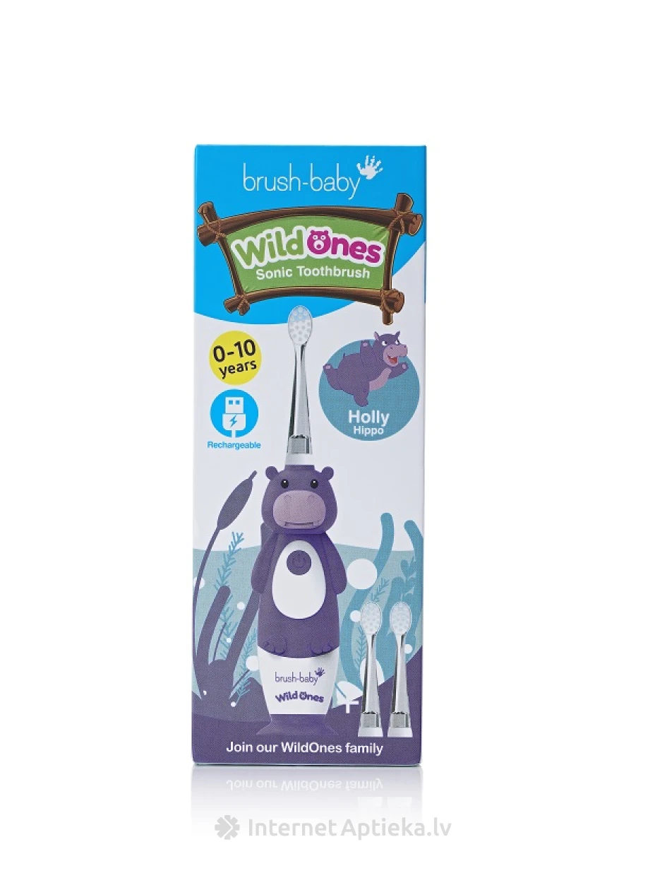 Brush-Baby WildOne eletriskā zobu birste begemots 0-10 gadiem, 1 gb. | internetaptieka.lv