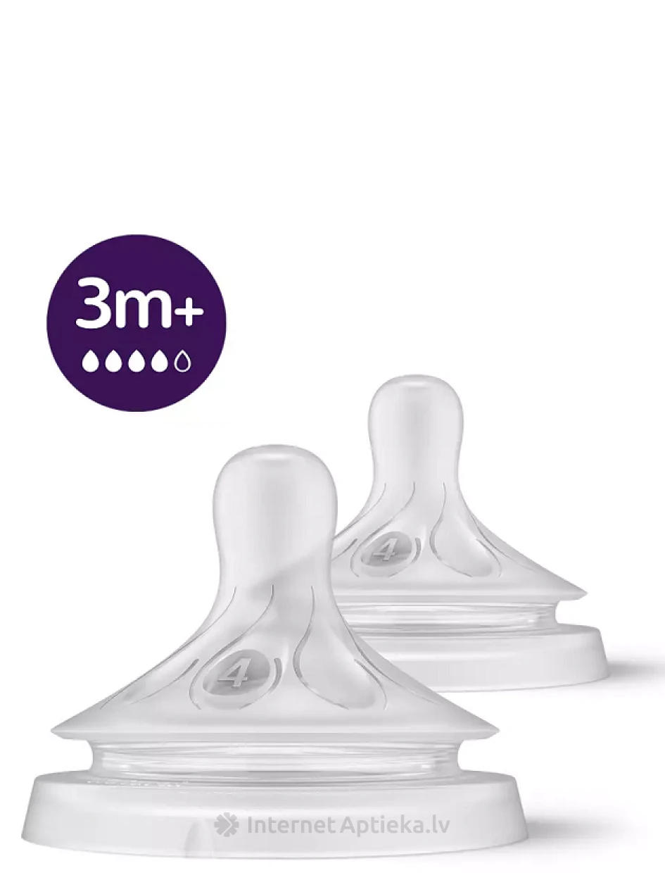 PHILIPS AVENT Pudeļu silikona knupīši vidēja plūsma 3m+, 2 gb. | internetaptieka.lv
