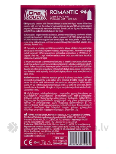 One Touch Romantilised kondoomid, 12 tk. | internetaptieka.lv