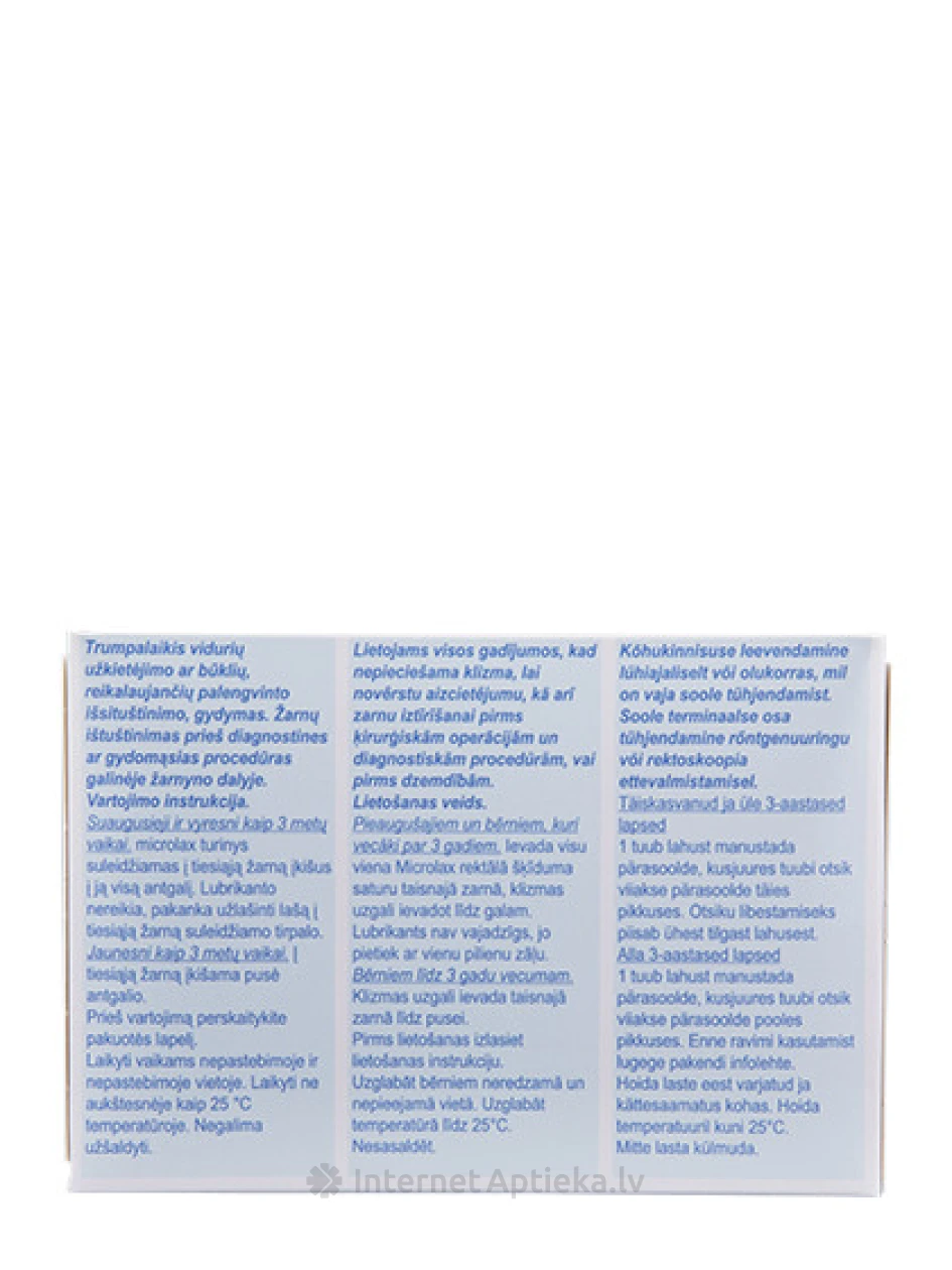 Microlax Ректальный раствор 5 мл, 12 шт. | internetaptieka.lv