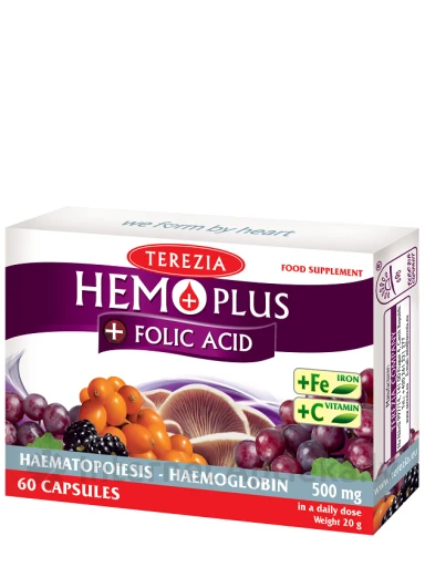 Terezia Hemoplus ar C vitamīnu, dzelzi un folskābi, 60 kapsulas | internetaptieka.lv