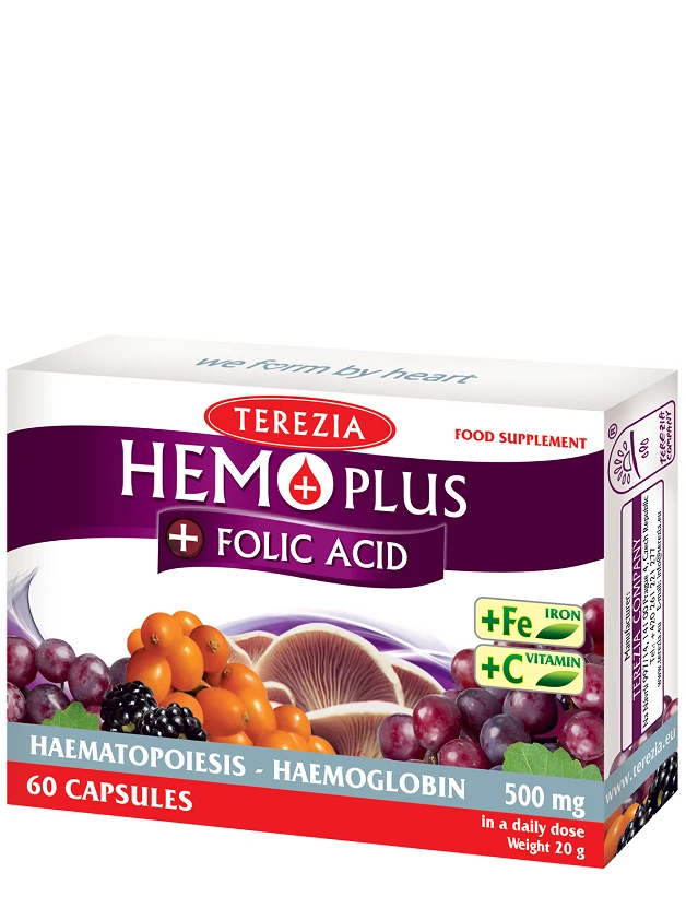 Terezia Hemoplus ar C vitamīnu, dzelzi un folskābi, 60 kapsulas