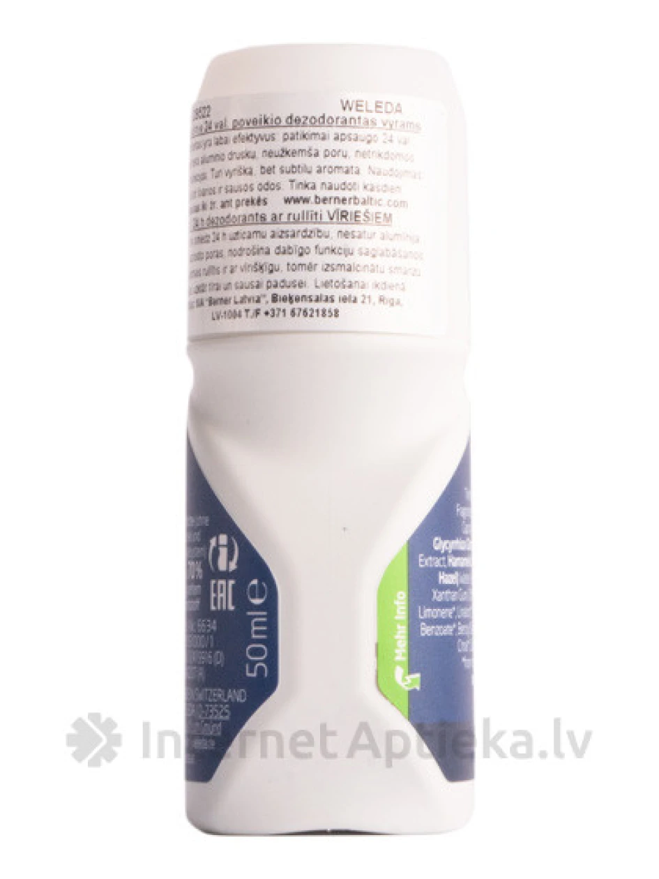 Weleda Dezodorants Men Roll-On 24h, 50 ml | internetaptieka.lv
