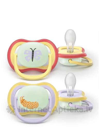 Philips Avent Соска-пустышка Ultra Air Night, 0-6 м., 2 шт. | internetaptieka.lv