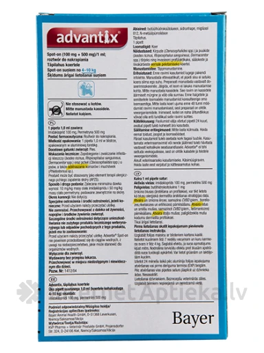 Advantix šķīdums pret blusām un ērcēm suņiem 4-10 kg, 1 gb. | internetaptieka.lv