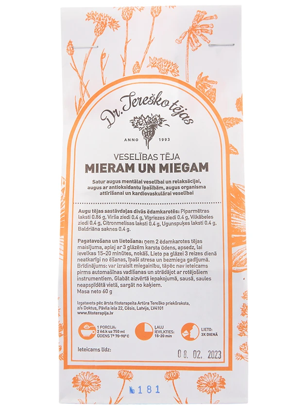 Dr. Tereško tēja Mieram un miegam, 60 g