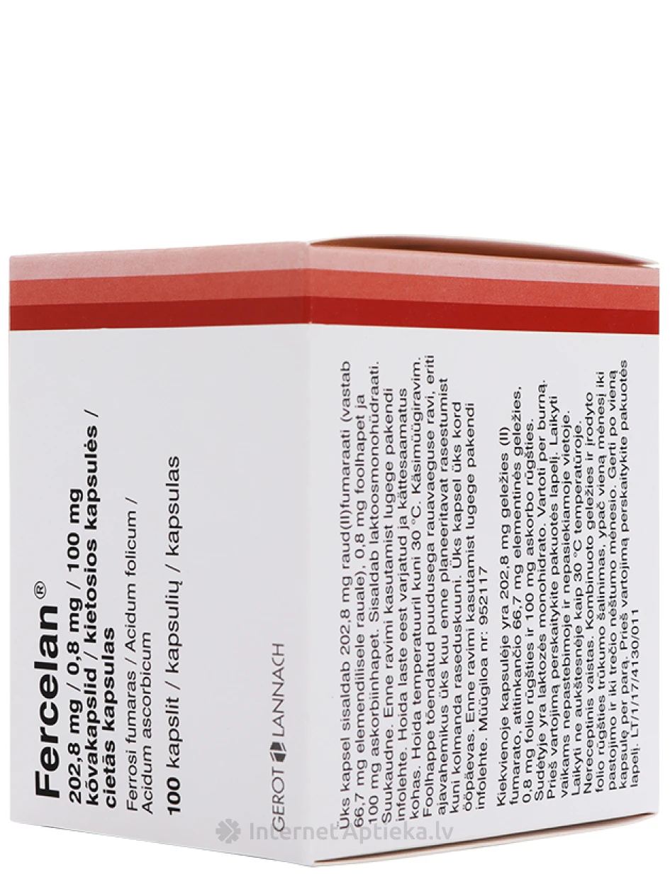 Fercelan 202,8 mg/0,8 mg/100 mg, 100 kõvakapslit | internetaptieka.lv