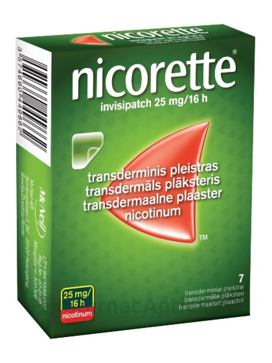Nicorette Пластырь 25 мг 16 ч, 7 шт. | internetaptieka.lv