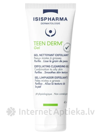 ISISPHARMA TEEN DERM GEL eksfoliējošs attīrošais gels taukainai ādai, 40 ml | internetaptieka.lv