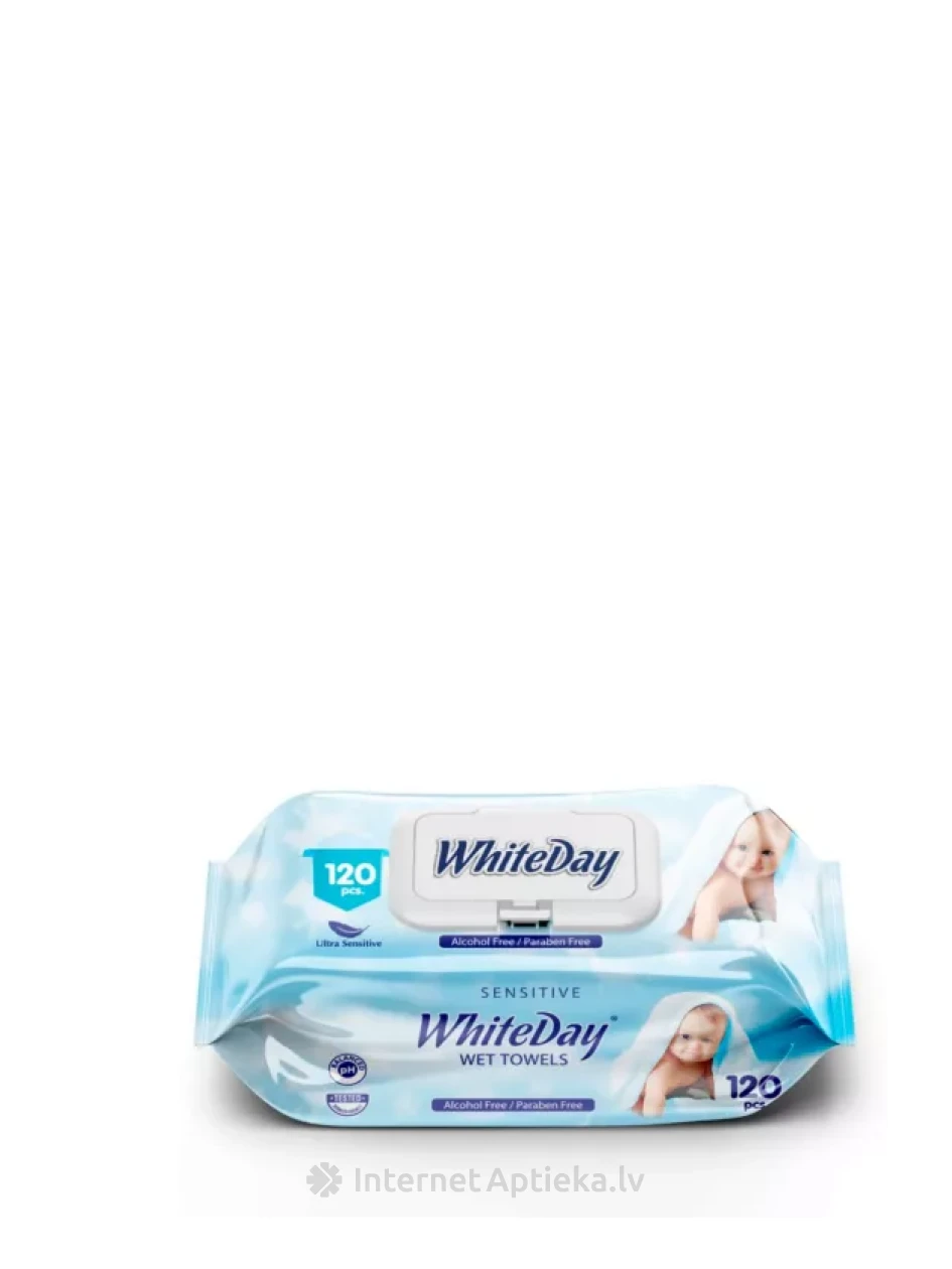 White day vaikų jautrūs drėgni servetėlės, 120 vnt | internetaptieka.lv