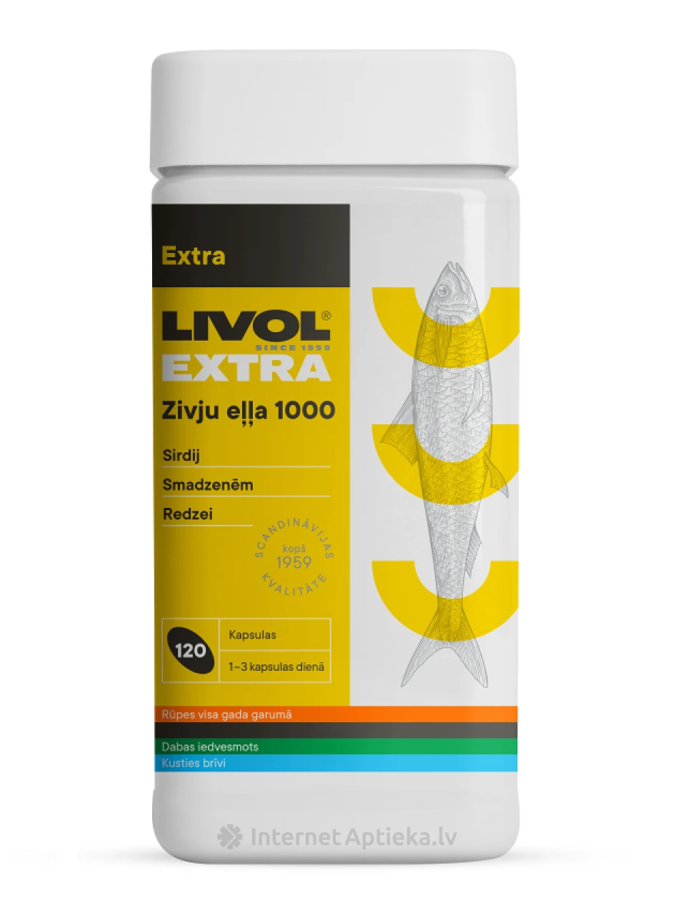 LIVOL EXTRA Kalaõli 1000 mg, 120 kapslit | internetaptieka.lv