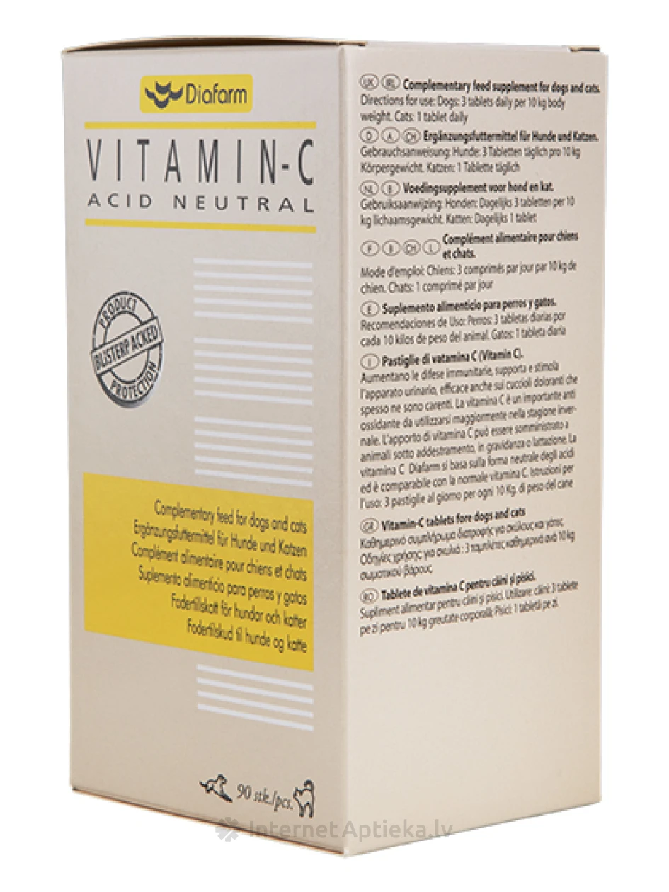 Diafarm C vitamīns suņiem un kaķiem, 90 tabletes | internetaptieka.lv