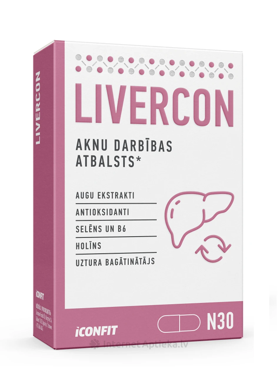 ICONFIT Livercon - Aknu funkciju un veselības atbalstam, 30 kapsulas | internetaptieka.lv