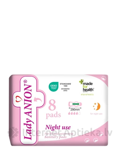 Lady Anion night use Higiēniskās paketes naktī 290mm, 8 gb. | internetaptieka.lv