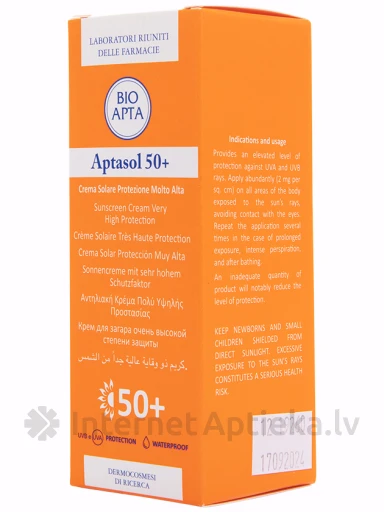 Bioapta Aptasol 50+ saules aizsardzības krēms, 75 ml | internetaptieka.lv