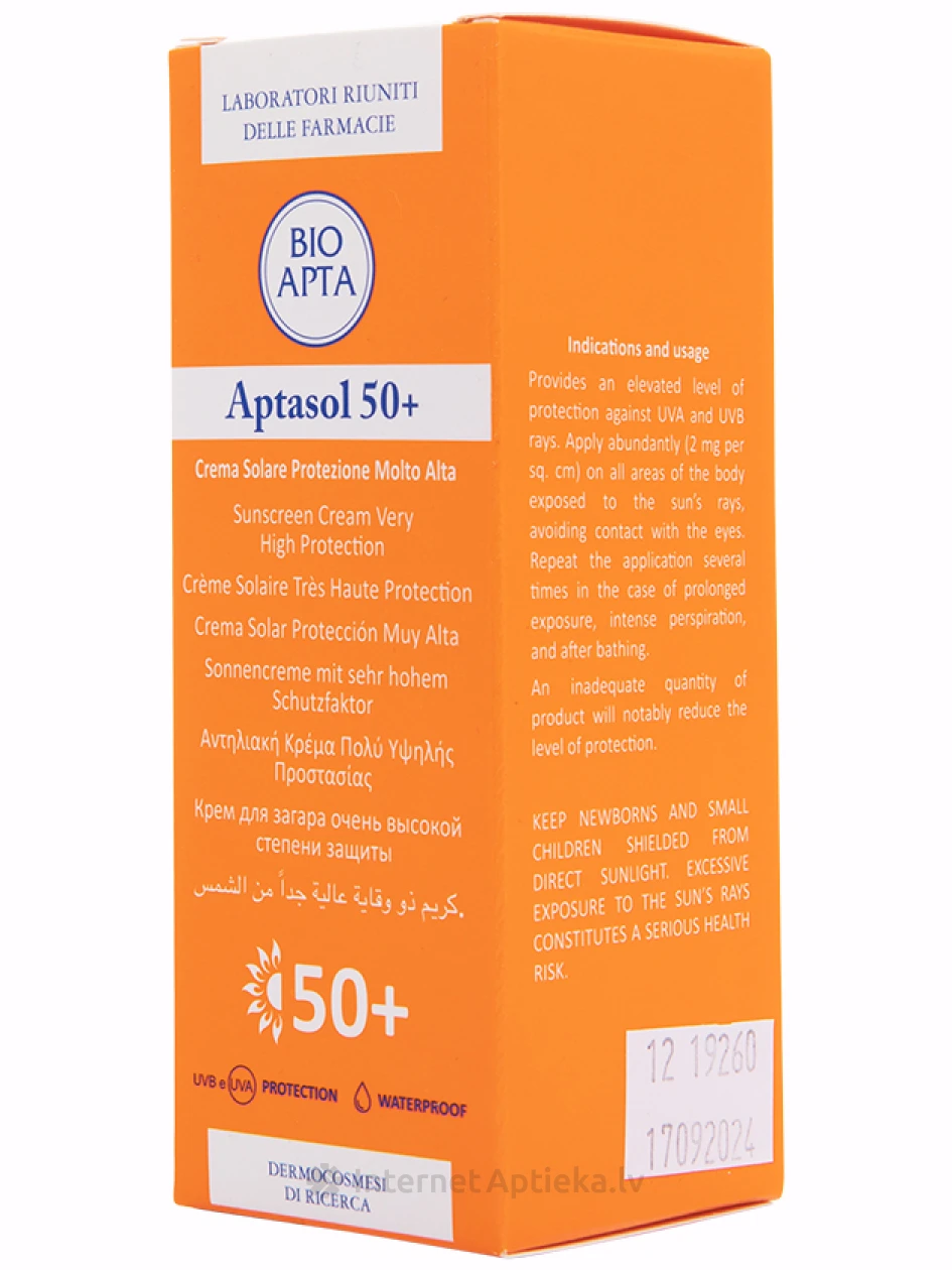 Bioapta Aptasol 50+ солнцезащитный крем, 75 мл | internetaptieka.lv