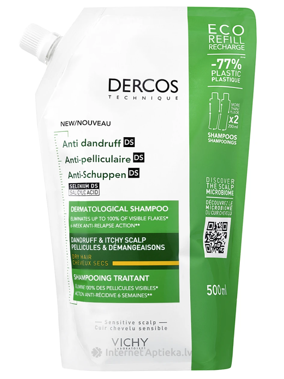 Vichy dercos шампунь против перхоти для сухих волос, 500 мл | internetaptieka.lv
