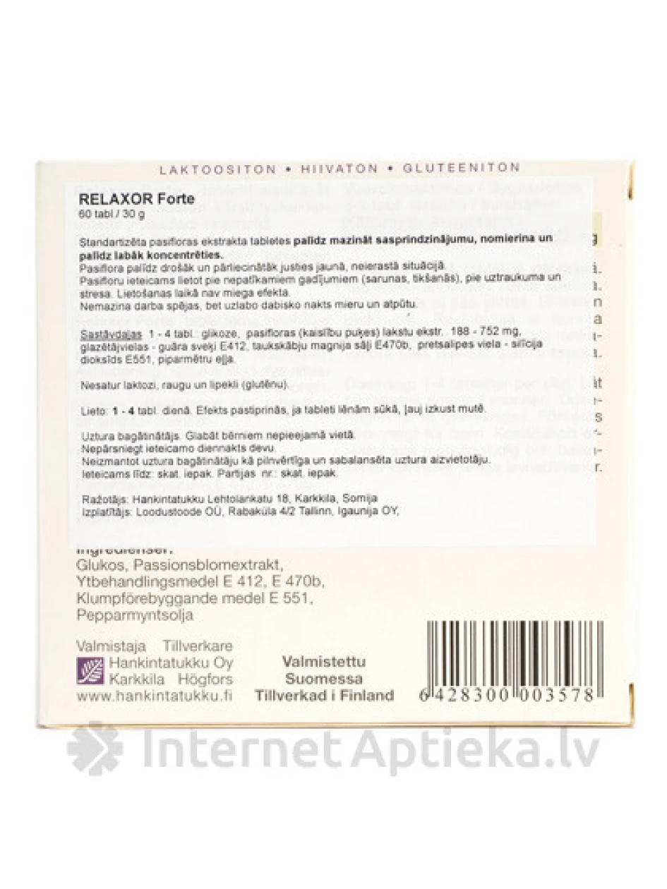 Relaxor Forte kannatuslille ekstrakti tabletid, 60 tabletti | internetaptieka.lv