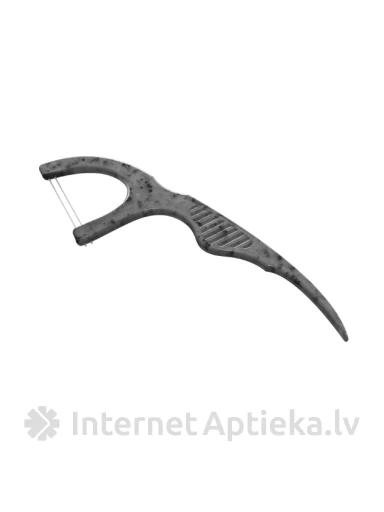 HUMBLE CHARCOAL dantų siūlas su laikikliu, 50 vnt. | internetaptieka.lv