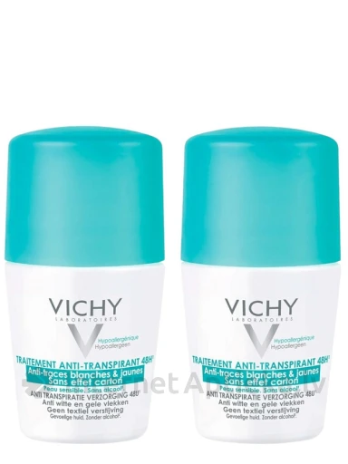Vichy Anti-Perspirant 48h - Anti-Streaks pretsviedru dezodorants Roll-On, 2x50 ml | internetaptieka.lv