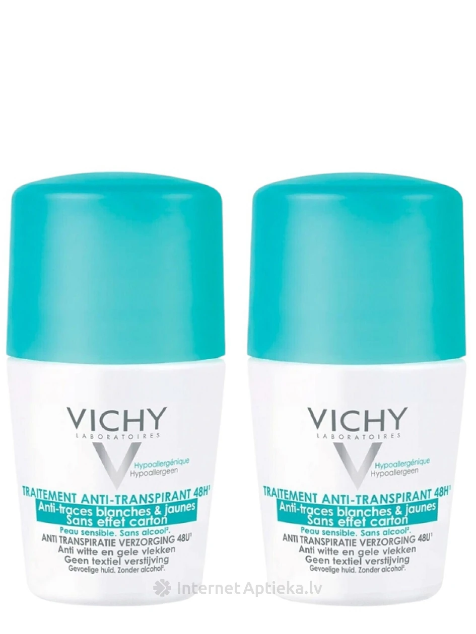 Vichy Anti-Perspirant 48h - Anti-Streaks дезодорант-антиперспирант Roll-On, 2x50 мл | internetaptieka.lv