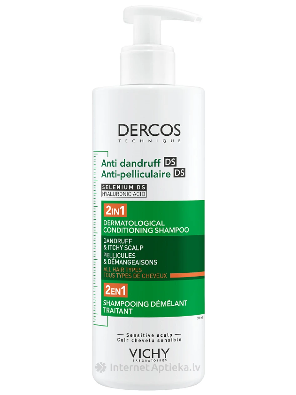 Vichy Dercos Anti-Dandruff 2in1 kondicionējošais šampūns, 390 ml | internetaptieka.lv
