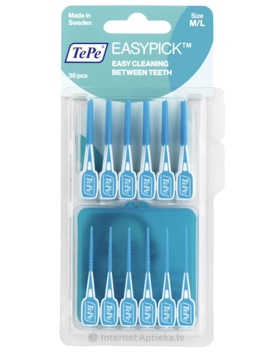 TePe Dental Sticks Easypick M/L зубочистки, бирюзовые, 36 шт. + футляр, в блистерной упаковке | internetaptieka.lv