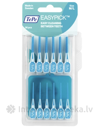 TePe Dental Sticks Easypick M/L зубочистки, бирюзовые, 36 шт. + футляр, в блистерной упаковке | internetaptieka.lv