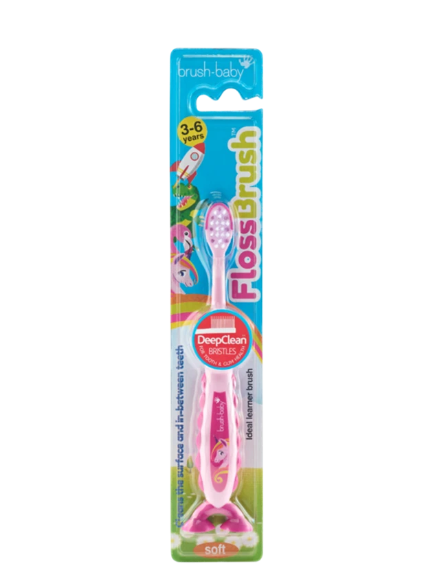 BrushBaby Flossbrush zobu birste 36 gadi, rozā, 1 gb.