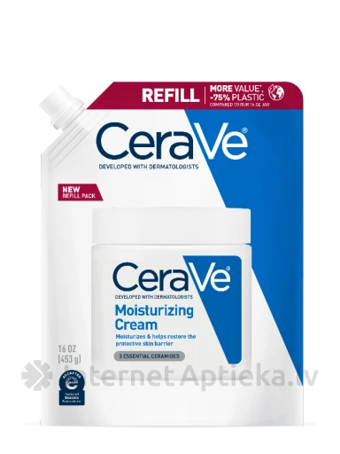 CeraVe mitrinošs ķermeņa un sejas krēms sausai un ļoti sausai ādai refill, 454 g | internetaptieka.lv