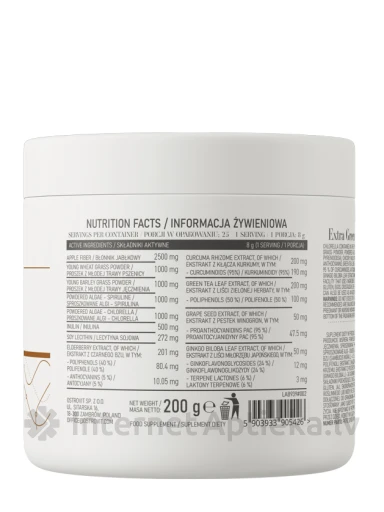 OstroVit Extra Green Detox pulber, 200 g | internetaptieka.lv