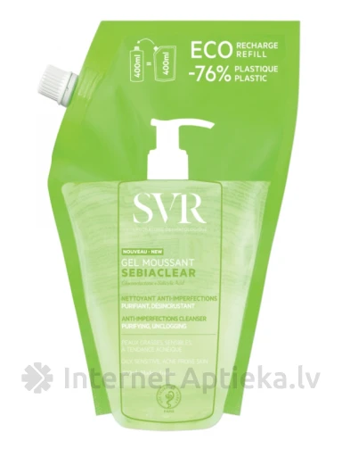 SVR SEBIACLEAR GEL MOUSSANT гель для умывания без мыла для жирной, проблемной кожи Refill, 400 ml | internetaptieka.lv