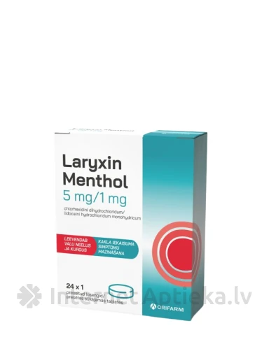 Laryxin Menthol 5mg/1mg сосательные таблетки, 24 шт. | internetaptieka.lv
