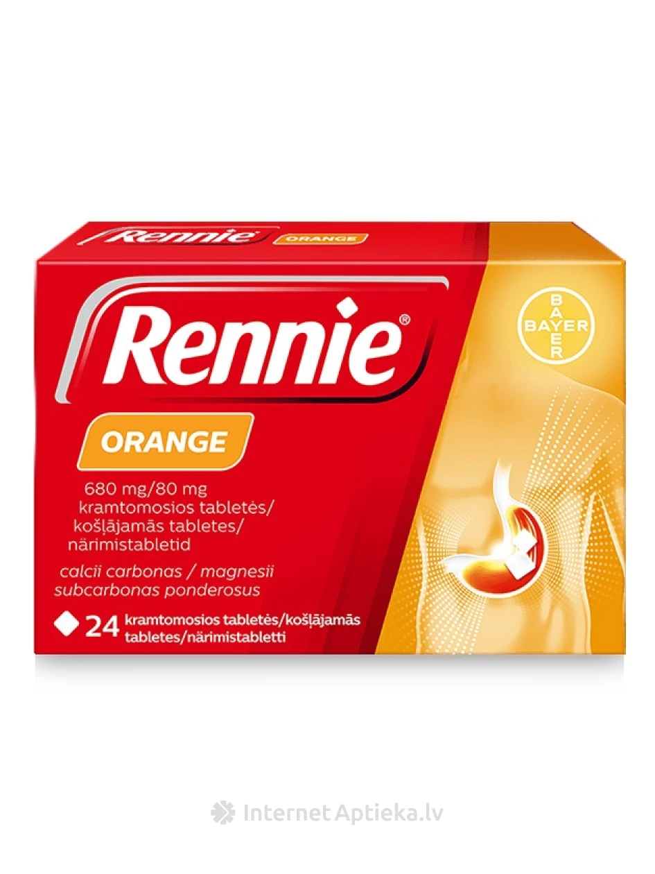 Rennie Orange 680 mg/80 mg, 24 таблеток | internetaptieka.lv