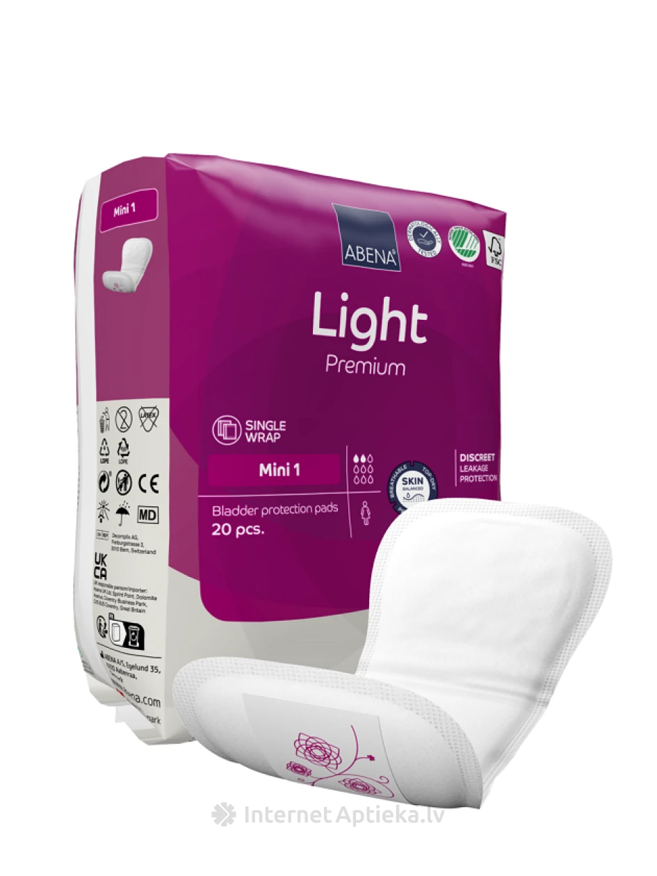 ABENA Light Mini 1 Premium anatomiskie ieliktnīši, 20 gb. | internetaptieka.lv